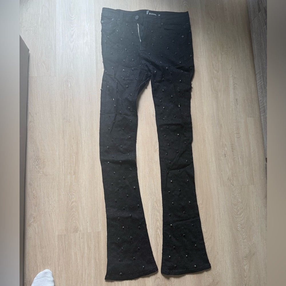 GUAPI Rhinestone Men Black Jeans - Picture 3 of 7